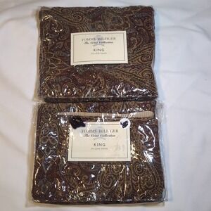 2x Tommy Hilfiger Heirloom Paisley King Size Pillow Shams Made In Italy